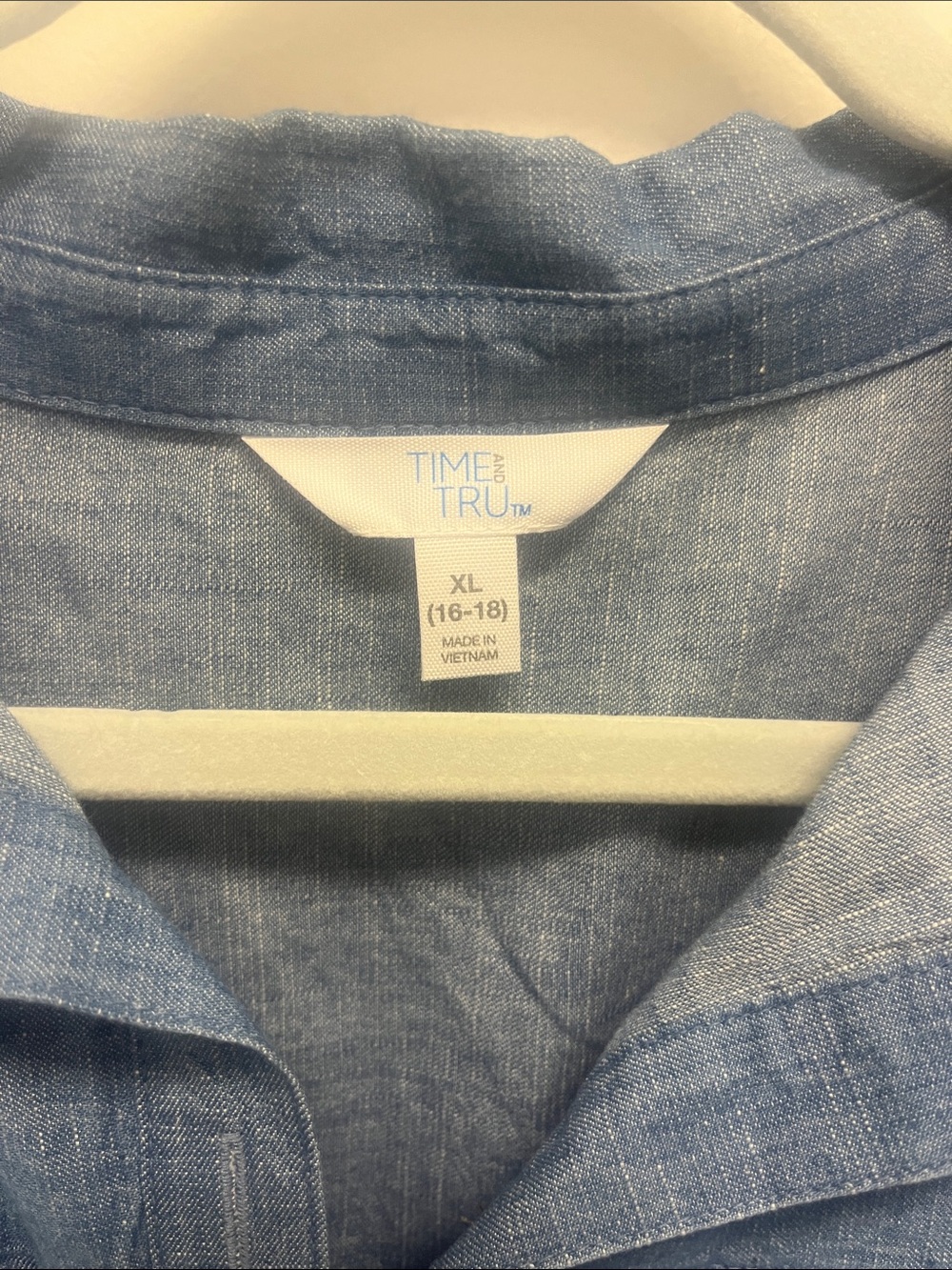 Time and Tru Blue Button-Front Drawstring Tunic - Picture 2 of 7
